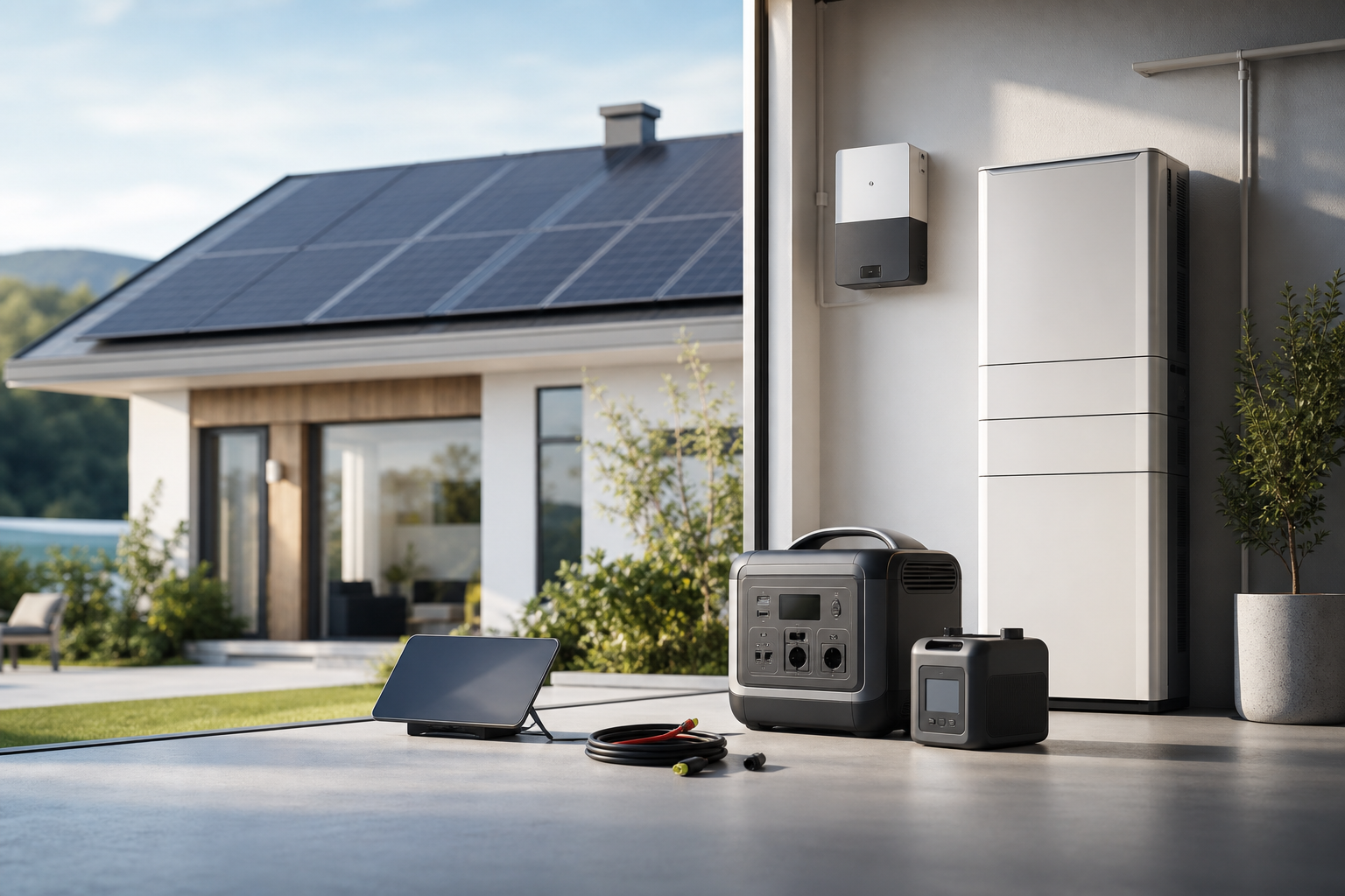 Moderner Solarspeicher im Wohnumfeld